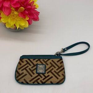 Tignanello Brown Tan Blue Small Wristlet